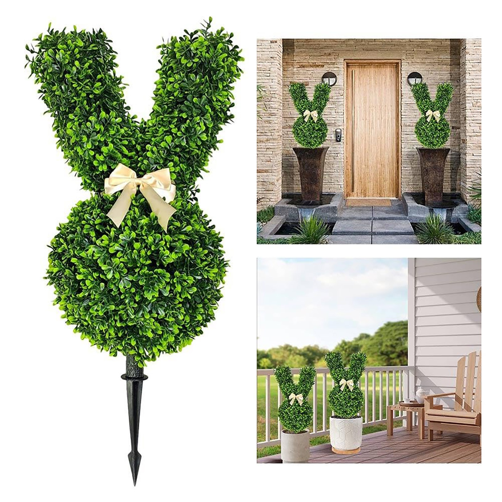 Easter Bunny Topiary Tree – 28-inch Artificial Boxwood Rabbit Shaped Plant for Easter Decor, UV-Resistant Faux Greenery for Porch, Garden, and Indoor Spring Easter Decorations